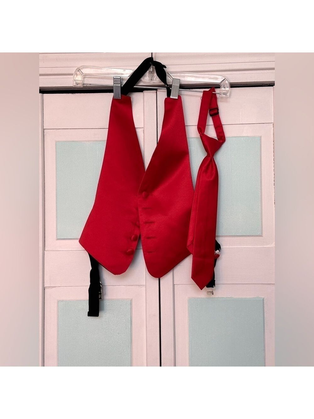 Kids Small Boys Satin Scarlet Red Apple Vest Wedding sizes 3T 4 5 6 adjustable